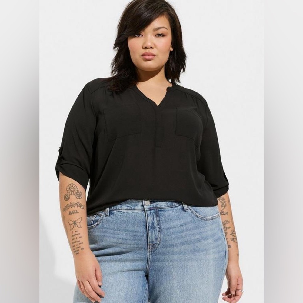 Torrid Black Harper Blouse - Flowy Woven Office Wear Lightweight Casual